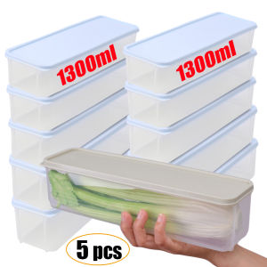 5Pcs Large Capacity Plastic Storage Box / for Pasta SpaghettiFruitNoodle Storage / Transparent Refrigerator Fresh Box / Kitchen Organizer Box with Lid 1300ml