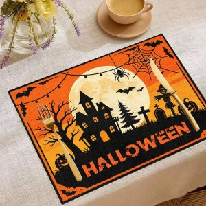 Bộ Thảm Trải Bàn Halloween VIKAMA - Bộ Thảm Trải Bàn Hình Mèo Đen Ma Bí Ngô Dơi Mạng Nhện Để Trang Trí Tiệc Tại Nhà Tùy Chọn 2/4/6 Chiếc