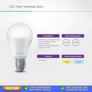 ECOLINK LAMPU LED BULB WHITE WARM (KUNING) 4W 5W 7W 8W 9W 10W 12W 15W 19W (ECER) LAMPU HEMAT ENERGI - YAH ELECTRIC