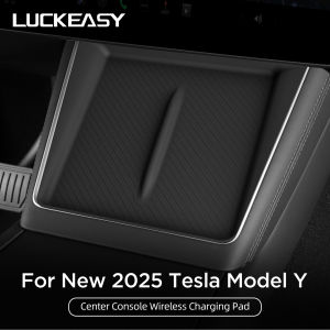 LUCKEASY for Tesla Model Y Juniper/Launch 2025 Anti-skid Pad Wireless Charging Pad Car Phone Non-slip Charger Mat Protective Pad