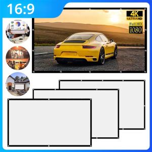 จอโปรเจคเตอร์แบบเรียบง่าย ชุดม่านฉายภาพยนตร์สำหรับบ้าน โรงหนัง สำนักงาน อัตราส่วน 16:9 จอฉายภาพความละเอียดสูง สำหรับอุปกรณ์เสริมในห้องนอน