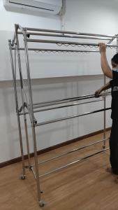 ราวตากผ้า ราวพับได้ ราว 2 ชั้นวาง ข้อท่อสแตนเลสไม่กรอบแตก ราวตากผ้าใหญ่ ขนาด151x60x177 cm