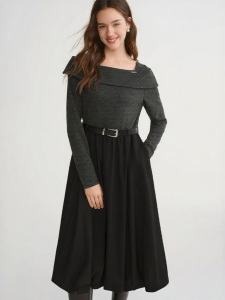 DUSHU | Oversized Color Block Faux Two-Piece Dress