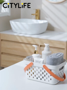 🔥NEW🔥Citylife Handles Holes Storage Drain Basket Plastic Storage Box Container with Handles Cabinet Organizer