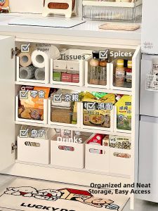 Kitchen Cabinet Viewable Storage Box Snack Spice Miscellaneous Items Organizer Desktop Storage Bin Deep Cabinet Placement