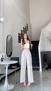 กางเกงเอวสูง ขายาว ทรงกระบอกใหญ่ แต่งหูคู่ ผ้าดีใส่สบาย A3