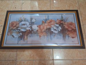 Hiasan dinding cetak gambar lukisan bunga peony plus bingkai uk 100x50cm