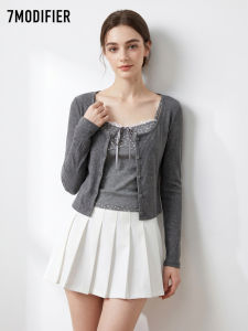 7.Modifier | Bộ Áo Cardigan Len Tay Dài Kết Hợp Ren Nơ cho Mùa Thu