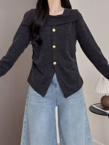 plus Size Womens Knitted Base Shirt Autumn Winter New Style Waist Cinching Long Sleeve Irregular Hemline Korean Loose Fit Top