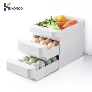 KONCO Egg drawer Storage Box Egg Hold Refrigerator Fresh Keeping Box Vegetable Fruits Organizer 1/2/3 Layers Refrigerator container Food storage drawer