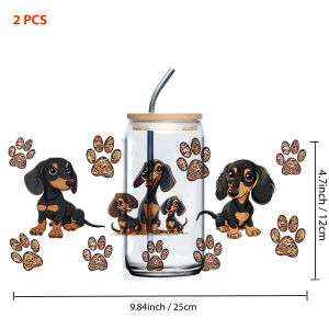 UV DTF Cup Wrap Transfer Stickers Dog Theme Rub on Transfers Decal for 16OZ Glass Cups Furniture Wood Craft