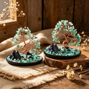 1PC Aventurine Healing Crystal Mountain Tree Natural Gemstone Luck Ornament Feng Shui Decor for Home Office Desk Living Room