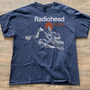 Radiohead Kid A Tour Concert Rare Màu Xanh Hải Quân Quá Khổ Áo Phông Nam Nữ Dạo Phố Thường Ngày Mềm Mại Tay Ngắn Y2K Graphic Tee