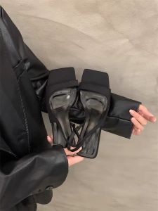 French Fairy Tale High Heel Sandals Summer New Square Head Thin Heel Back Empty Match Skirt Single Shoes Korean Style Low Help