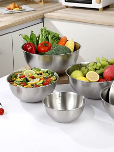 304ชามผสมสแตนเลส ชามสลัด (มีให้เลือกซื้อ 4 ขนาด) ชามผสมอาหารสเตนเลส ชามผสมสเตนเลส ชามผสม มีปริมาตรวัด