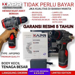 APR bor brushless driver 10mm keyless auto lock type ap24+ fullset accecoris mesin bor cordless 2 baterai lxt 88vf 5cell