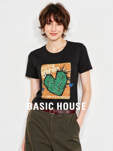 Basic House | Black Cartoon Print Loose Fitting T-Shirt
