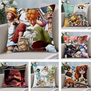 Bandai | One Piece Roger Pirates Anime Plush Pillow Cover Soft Short Plush Cushion Cover For Sofa Bedroom Home Decor Gift Decoration