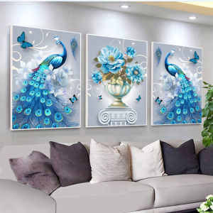 Modern Minimalist Diamond Painting 2025 New Full Diamond Triple Portrait Peacock Living Room Simple Bead Embroidery Dot Adhesive Crystal Bead Cross Stitch