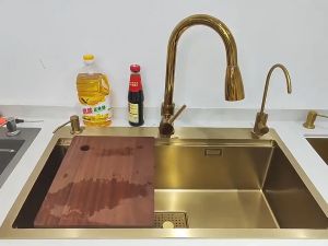 【Lowest Price】Raba Stainless Steel Complete Set - Stainless Steel Kitchen Sink SUS304 Thick Wall Nano Reinforced Large Golden Double-Slot Complete Set High-Quality Household Stainless Steel Kitchen Sink with Faucet Free Drain Basket Set