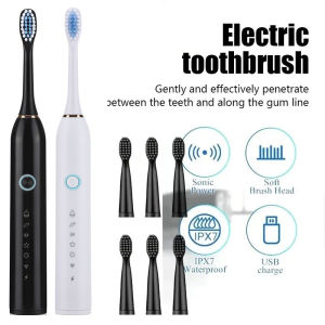 Bàn chải đánh răng chạy điện Sonic bàn chải đánh răng điện cho người lớn và trẻ em với 4 bàn chải 6 chế độ có thể sạc lại bàn chải đánh răng điện Heads xách tay làm sạch răng IP67 không thấm nước