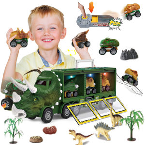 Dinosaur Transport Toy Truck Pull Back Vehicles Dino Container Storage Car Model Lighting Music Kids Boys Children Birthday Gift