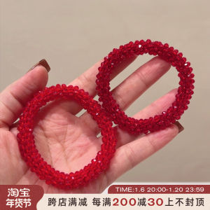 Classic Red Crystal Hair Ties Korean Style Handmade Beaded Head Ropes Womens Fashionable Festive Atmosphere Hair Bands