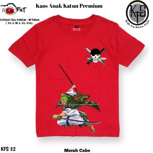 KFS 32 Atasan Baju Kaos Anak Zoro One Piece Gear 5 Katun 30s Premium 1-10 Tahun KFS