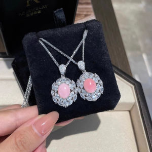 Young Horse Eye Diamond Luxury Inlaid Artificial Rouge Pink Conch Shell Pendant Suit Accessible Luxury Stud Earrings High Carbon Rhinestone Ring Women