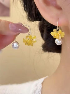 Elegant Pearled Osmanthus Tassel Earrings Sweet Fashionable Fresh out Korean Style Alloy Gemstone Womens Jewelry Earrings