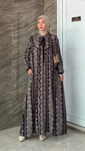 Gamis Rayon Premium Motif Bunga Etnik Ayra Standar Jumbo | Dress Wanita Daily Hommyy Terbaru