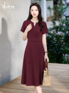 Misoshine | Elegant Wine Red Dress A-Line Mid-Length