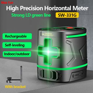 SW-331G Mini Laser Level Meter Rechargeable 2 Lines Vertical Horizontal Line Cross Green Light Beam Self-Leveling Laser Level L-Shape Bracket Indoor/Outdoor Universal