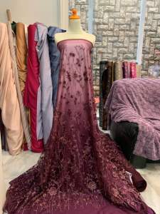 Bahan Kain Kebaya Brokat Tile Garden FLoraL Benang Metalic Single Tone Motif Harga 05m