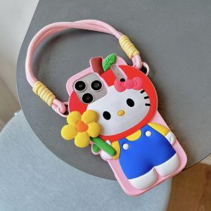 Sanrio | Cute 3D Rotating Flower Hello Kitty Phone Case For iPhone 18 17 16 15 14 13 12 Pro Max Plus Shockproof Silicone 17 18 Pro Cover
