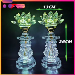 [Giá một cặp] Cặp đèn thờ hoa sen thiên nga sáng từ chân đến ngon đèn đèn thờ tổ tiên trang trí trang thờ phật (Pha lê32-T)