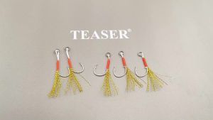 TEASER 5pcs HK051 Sea Fishing Slow Jigging Assist Hook  High Carbon Steel Barbed Single Jig Hooks Thread Feather Hook
