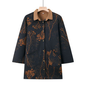 100.00kg Fat Mom Spring Clothes plus Size Casual Trench Coat Grandma Spring and Autumn Mid Length Long Length Shirt Thin Coat