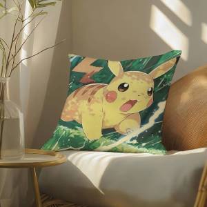 Bandai | Pokemon Cartoon Character Anime Plush Pillow Cover Soft Short Plush Cushion Cover For Sofa Bedroom Home Decor Gift
