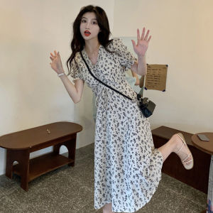Korean Style Floral Dress For Women Medium Long Short Sleeve Small Fresh Dress For Women 碎花裙