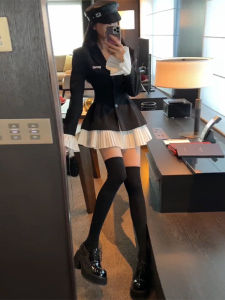 ชุดเดรสสูทสไตล์วิทยาลัยแฟชั่นสำหรับผู้หญิง ฤดูใบไม้ร่วง 2025 ดีไซน์ใหม่ กระโปรงทรงเอเข้ารูปเอวสูง กระโปรงทรงเอเข้ารูป