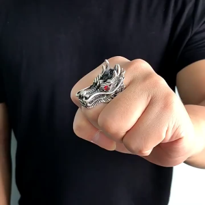 Pharaoh🎀Cincin Kepala Naga Retro Pria Cincin Kepribadian Kelas atas Bahan Paduan Perhiasan