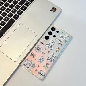 Laser Cat Design Full Protection Phone Case for Samsung S24Ultra Cute Cat Theme Shell Anti-Fall Cover Compatible with S23U S22 plus A55