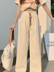 กางเกงขายาวผู้หญิงทรงตรงเอวสูง กางเกงขายาวผ้าคอร์ดูรอยบางๆ ทรงหลวมๆ สไตล์เกาหลี ฤดูใบไม้ร่วง 2023