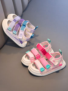 Girls Summer Slip-On Sandals Anti-Slip Soft Bottom Magic Tape Shoes Toddler Footwear Fashionable Slip-On Comfortable Kids Sandals