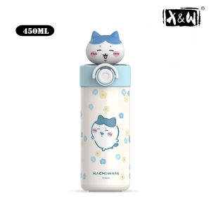 X&W 450ml Chiikawa Pop-up Thermos 316 Stainless Steel Straw Cup with Doll Head Chiikawa Waterbottle Portable Office&outdoor Use