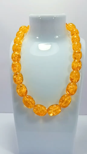 [ Woosilver ] Vòng Cổ Hổ Phách Hạt Tròn Dẹt Vàng Cam Trong Suốt Si Nhật