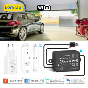 LoraTap Tuya Smart Life Garage Door Opener Controller Wireless Sensor Security Warning System Work with Google Assistant Alexa
