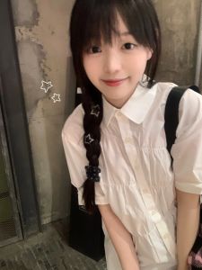 White Short Sleeve Shirt Women Summer New Design Loose Casual Sweet Style College Fashion Trendy Button Detail Pleated Skirt