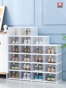 LUXU 3/6 Layers Installation-Free Foldable Shoe Rack Organizer Stackable Shoe Box Plastic Storage Case Set Shoe Rack